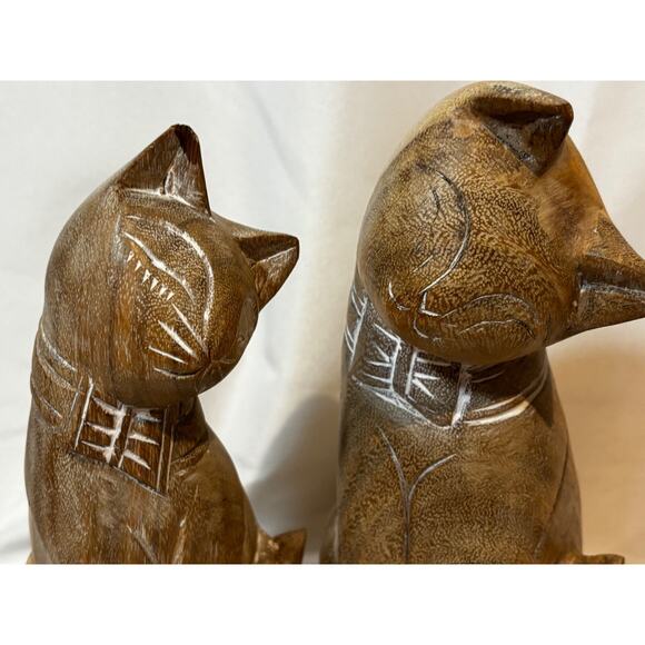 Two Natural Wood Carved Cats Kittens Siamese Figures statue Mid Century eclectic - Picture 11 of 12